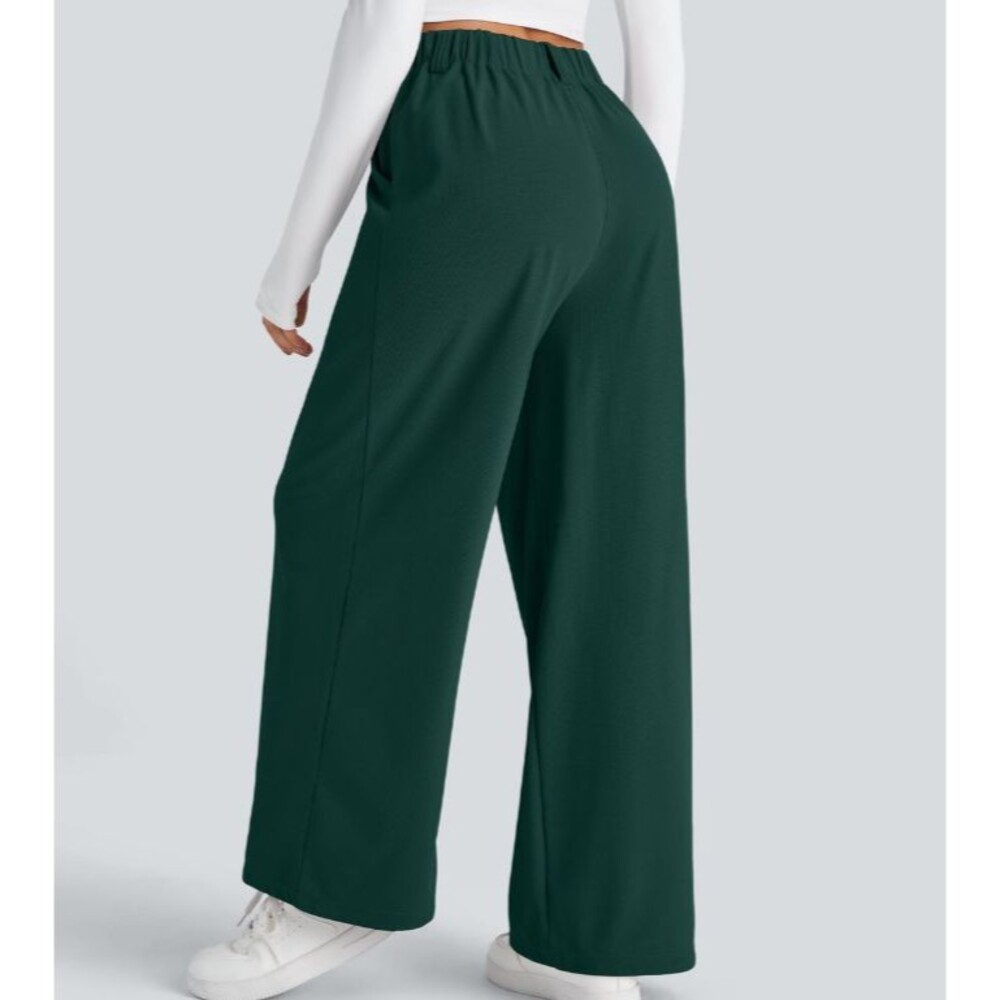 Halara Flex Green High Waisted Wide Leg Side Pocket Waffle Knit Pants Size XL